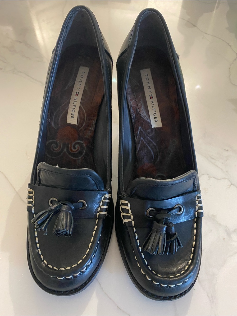 Tommy Hilfiger Black Leather Tassel Moccasin Loafers